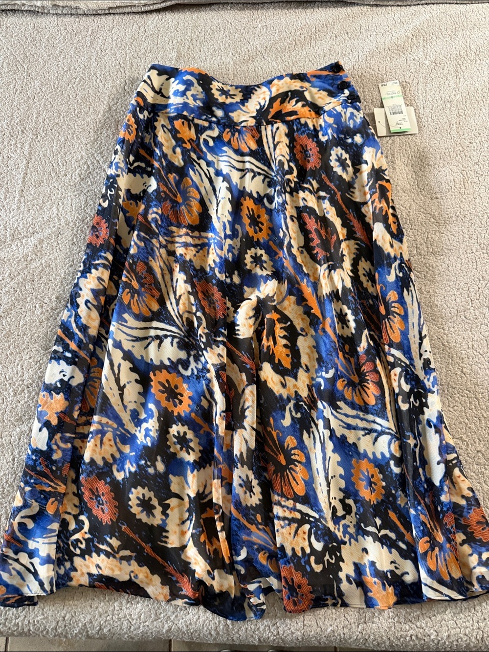 Jones New York Blue, Orange & Cream Floral A-Line Skirt Size 8 New